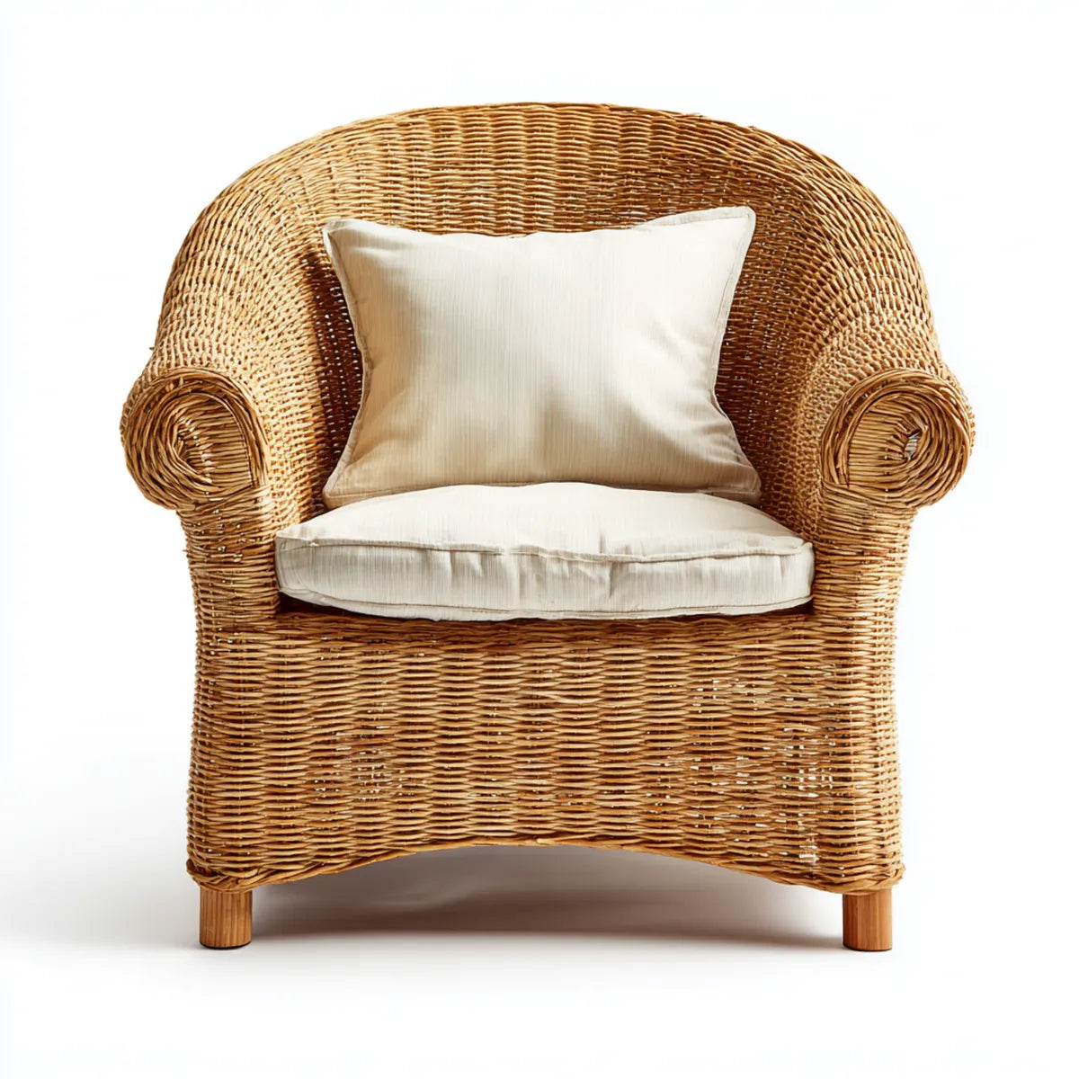 Rattansessel mit Polyesterkissen Natur Rund 80 x 85 x 90 cm