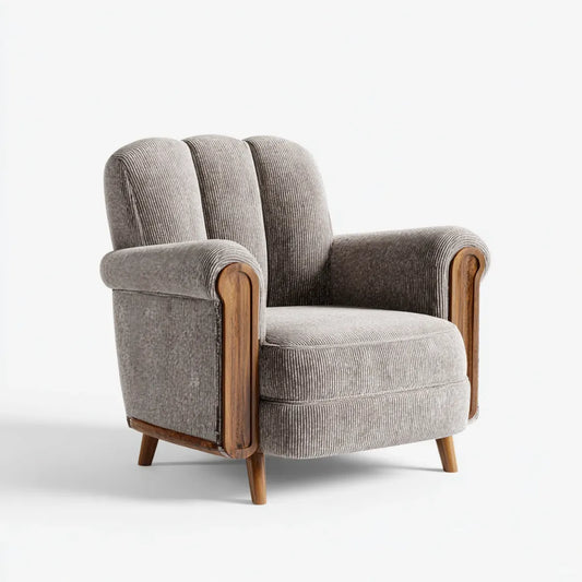 Cord-Sessel Grau mit Massivholzgestell abgerundete Form 78 x 82 x 92 cm