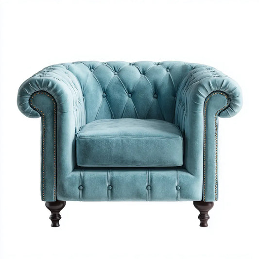 Chesterfield Sessel Blaugrün 110 x 90 x 75 cm Polyester-Samt geschwungene Form