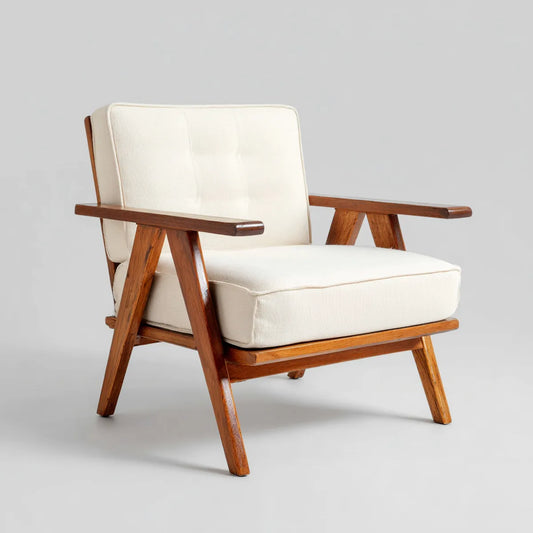 Polstersessel mit Armlehnen Cremeweiß 68 x 78 x 82 cm aus Gummibaum-Massivholz