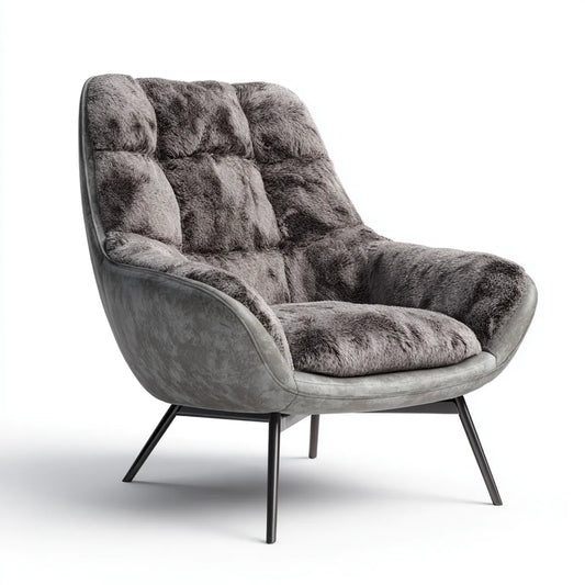 Sessel Grau 76 x 83 x 91 cm mit Polyester-Kunstfell Stahlgestell abgerundet