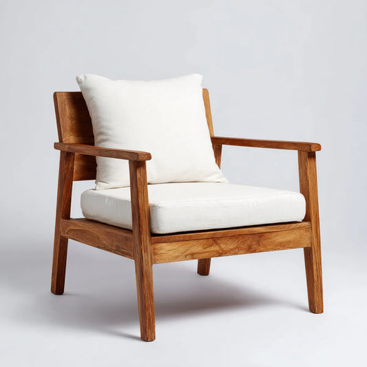 Sessel Weiß Braun 68 x 76 x 80 cm aus massivem Akazienholz mit Polyesterbezug rechteckig