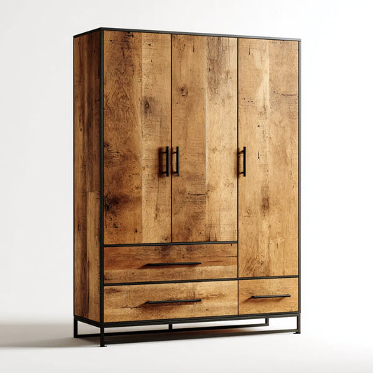 Kleiderschrank 4-türig mit 3 Schubladen Braun Schwarz 120 x 55 x 200 cm Spanplatte rechteckig