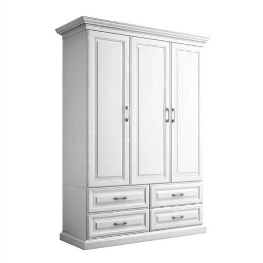 Drehtürenschrank Weiß 150 x 60 x 220 cm MDF rechteckig mit 3 Türen und 4 Schubladen