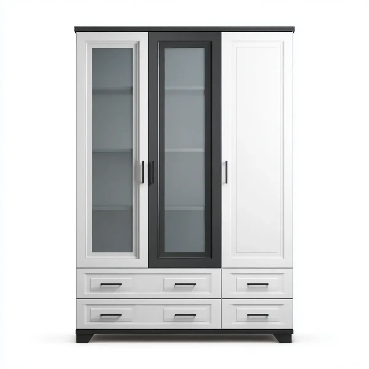 Kleiderschrank mit 3 Türen und 6 Schubladen Weiß Anthrazit 120 x 50 x 200 cm Spanplatte MDF Rechteckig