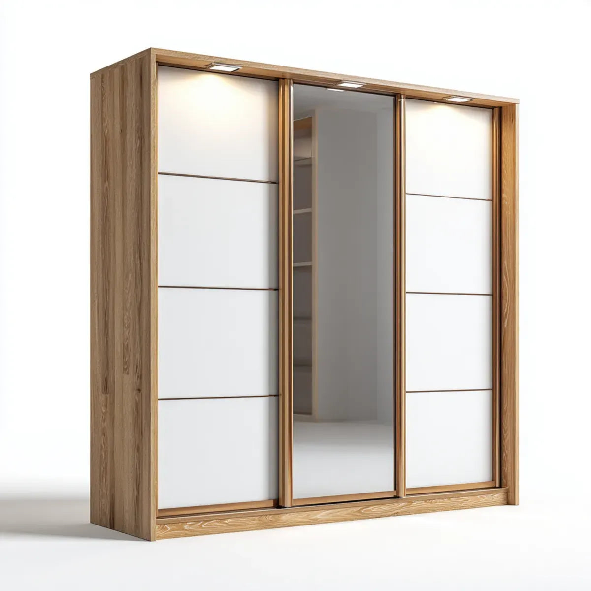Schwebetürenschrank mit Spiegel Eichefarben Weiß 180 x 60 x 220 cm Spanplatte rechteckig