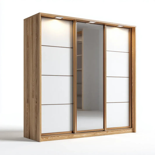 Schwebetürenschrank mit Spiegel Eichefarben Weiß 180 x 60 x 220 cm Spanplatte rechteckig