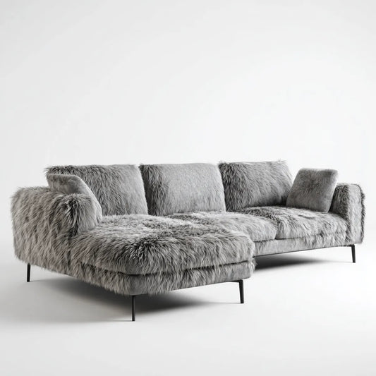 3-Sitzer Sofa Grau 260 x 105 x 78 cm mit Polyester-Kunstfell und Metallgestell