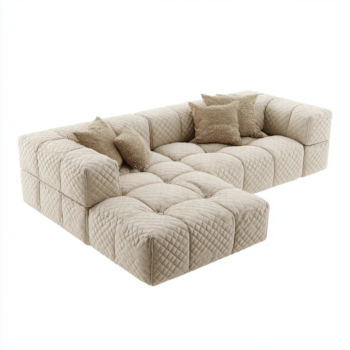 Ecksofa Beige 4-Sitzer mit Chaiselongue Polyesterbezug in L-Form 300 x 180 x 75 cm