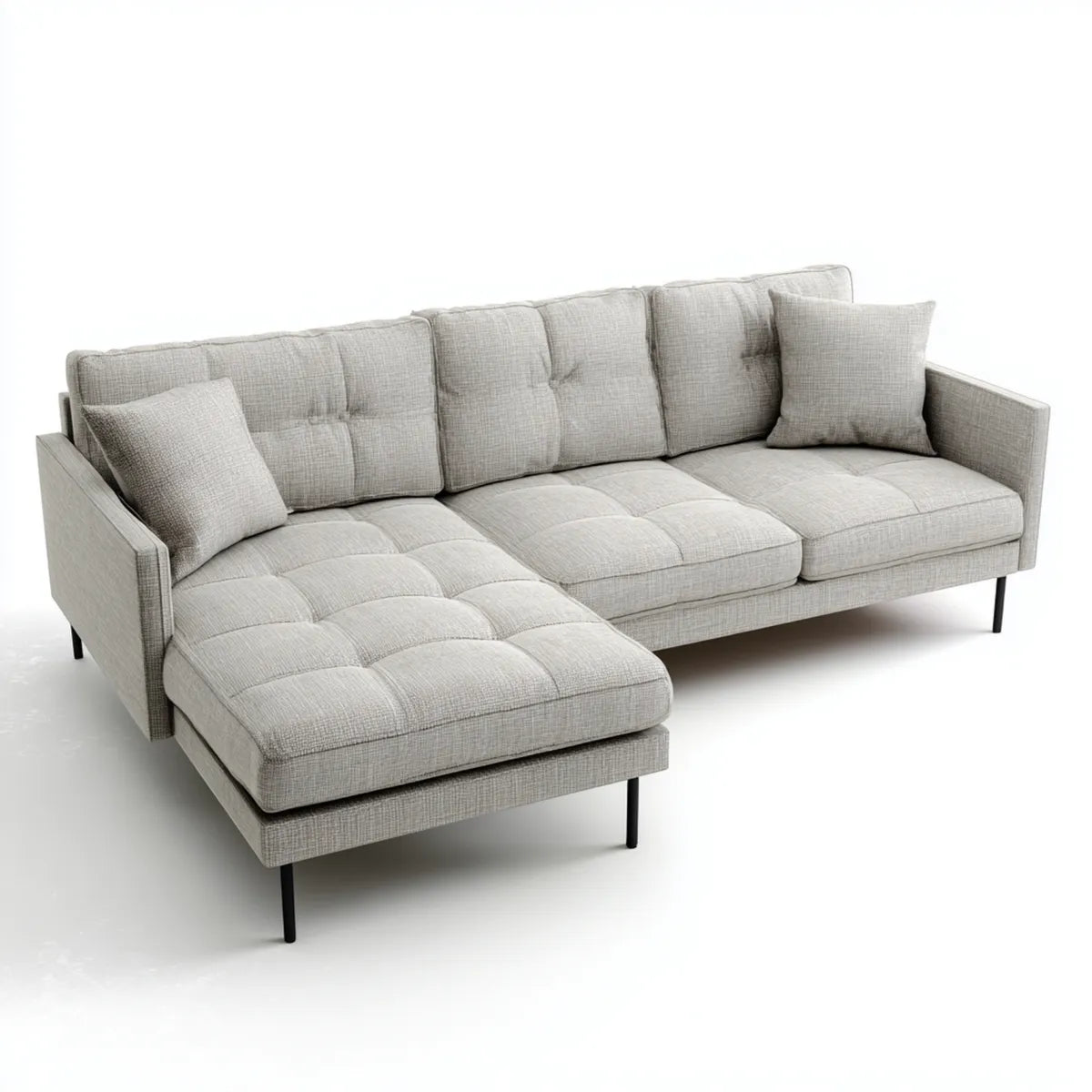 Ecksofa mit Recamiere links Hellgrau 280 x 160 cm Polyester Rechteckig