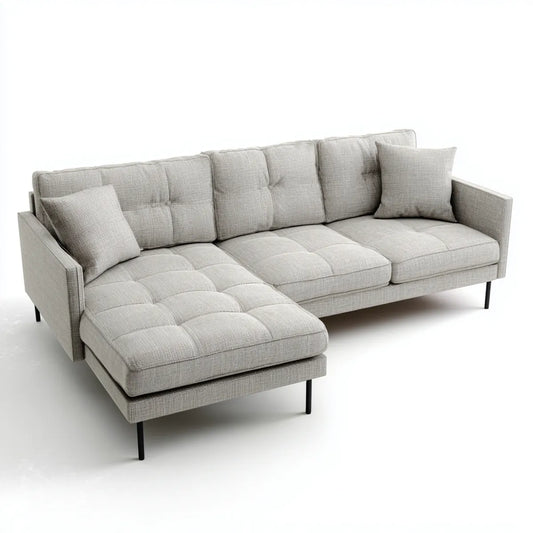 Ecksofa mit Recamiere links Hellgrau 280 x 160 cm Polyester Rechteckig